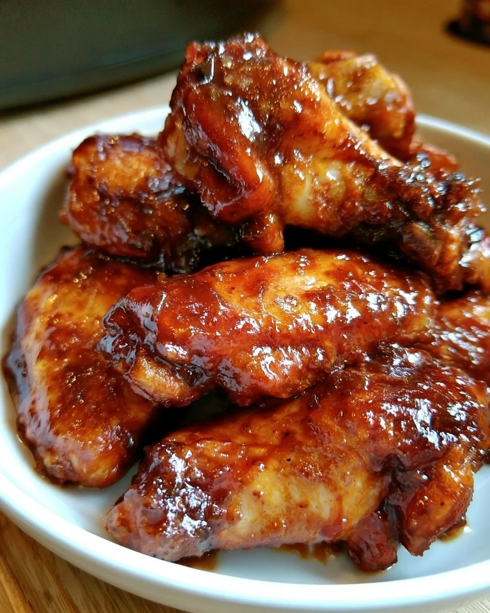 Slow cooker barbecue chicken wings cooked to perfection with a tangy sauce