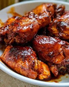 Slow Cooker BBQ Chicken served with sauce and side dishes