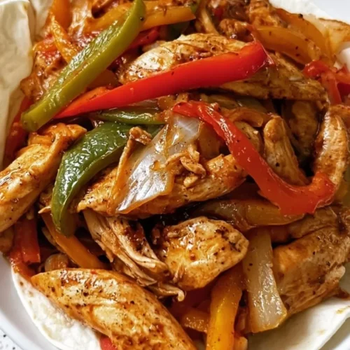 Slow Cooker Shredded Chicken Fajitas 2 Slow cooker chicken fajitas with peppers and onions on a plate
