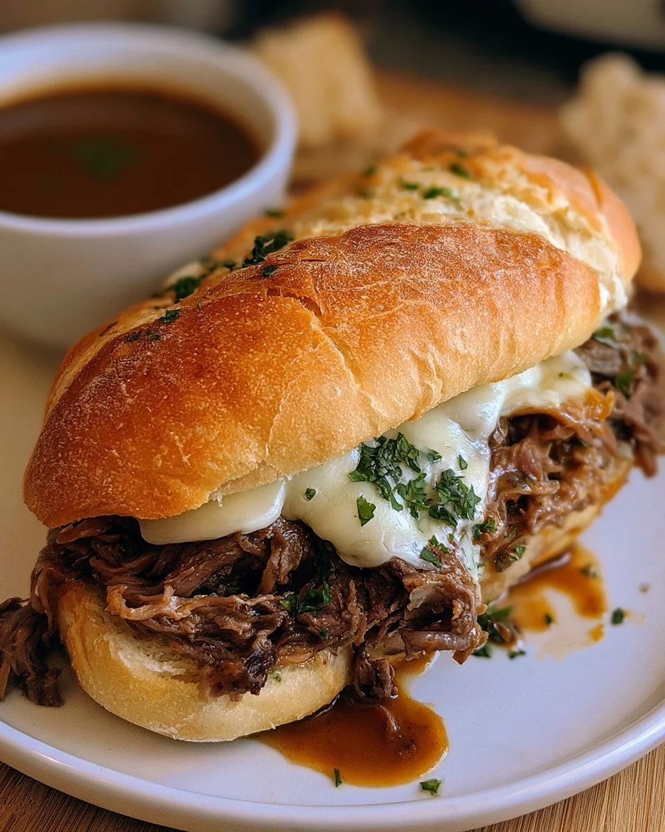 Slow Cooker French Dip Sandwiches with Provolone 6 Slow Cooker French Dip Sandwiches with Provolone