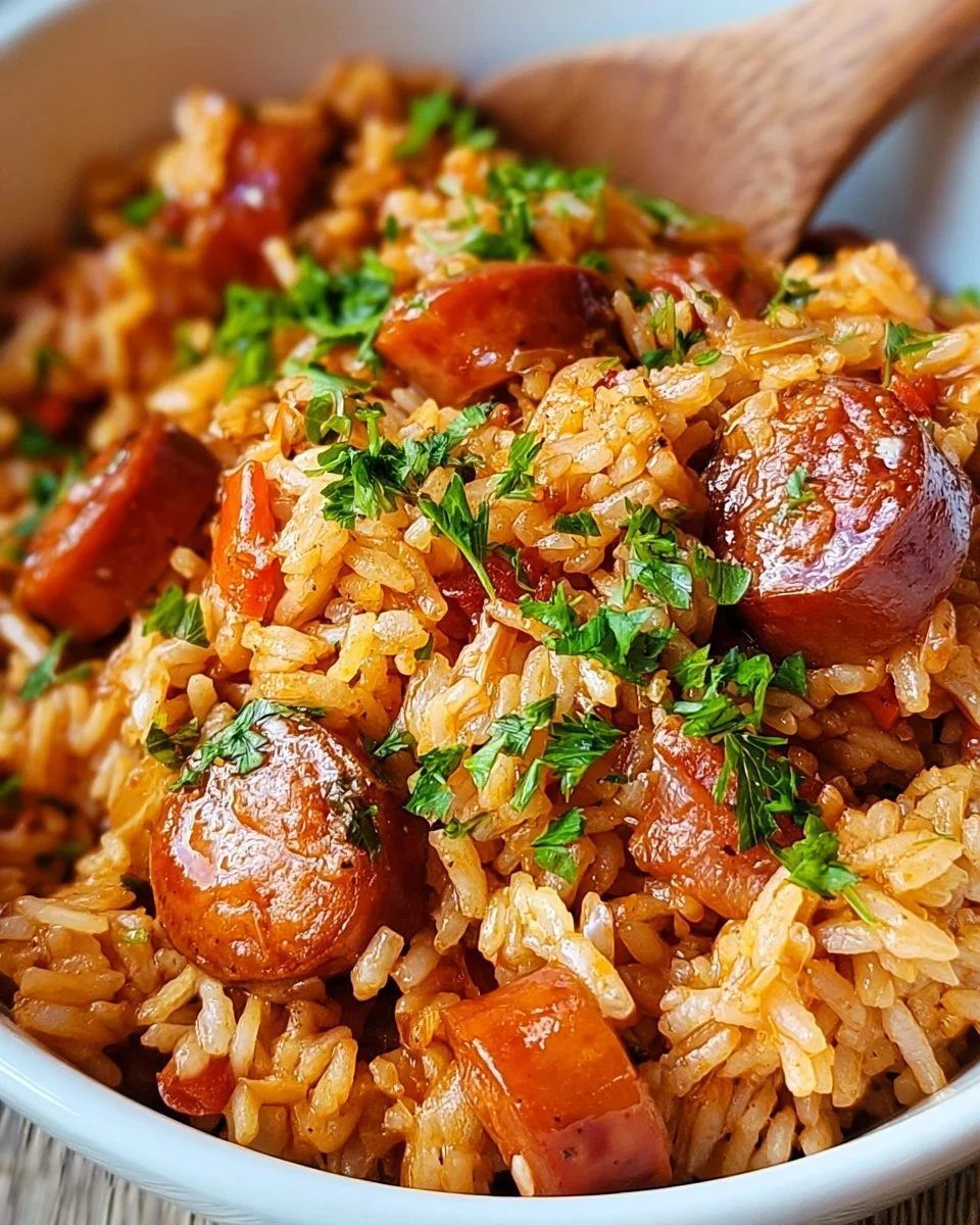 Smoked Sausage and Vegetable Rice 6 Smoked sausage and vegetable rice in a bowl
