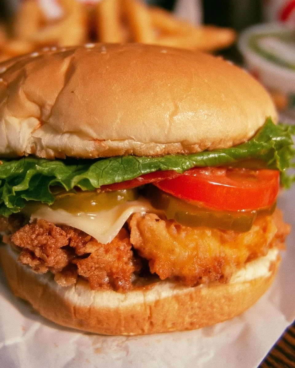 Spicy Chicken Sandwich with Pickles and Tomato 5 Spicy Chicken Sandwich with Pickles and Tomato