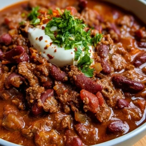 Easy Stovetop Chili with Ground Beef and Beans 2 Bowl of homemade stovetop chili with ground beef and beans