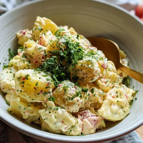 Creamy Potato Salad with Sour Cream and Dill 3 Bowl of creamy potato salad with sour cream, eggs, celery, and fresh dill