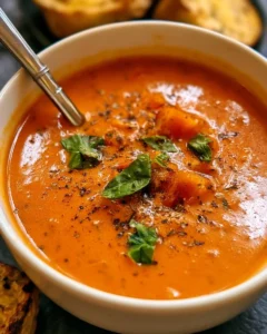 Tomato Basil Cream Soup with Fresh Basil