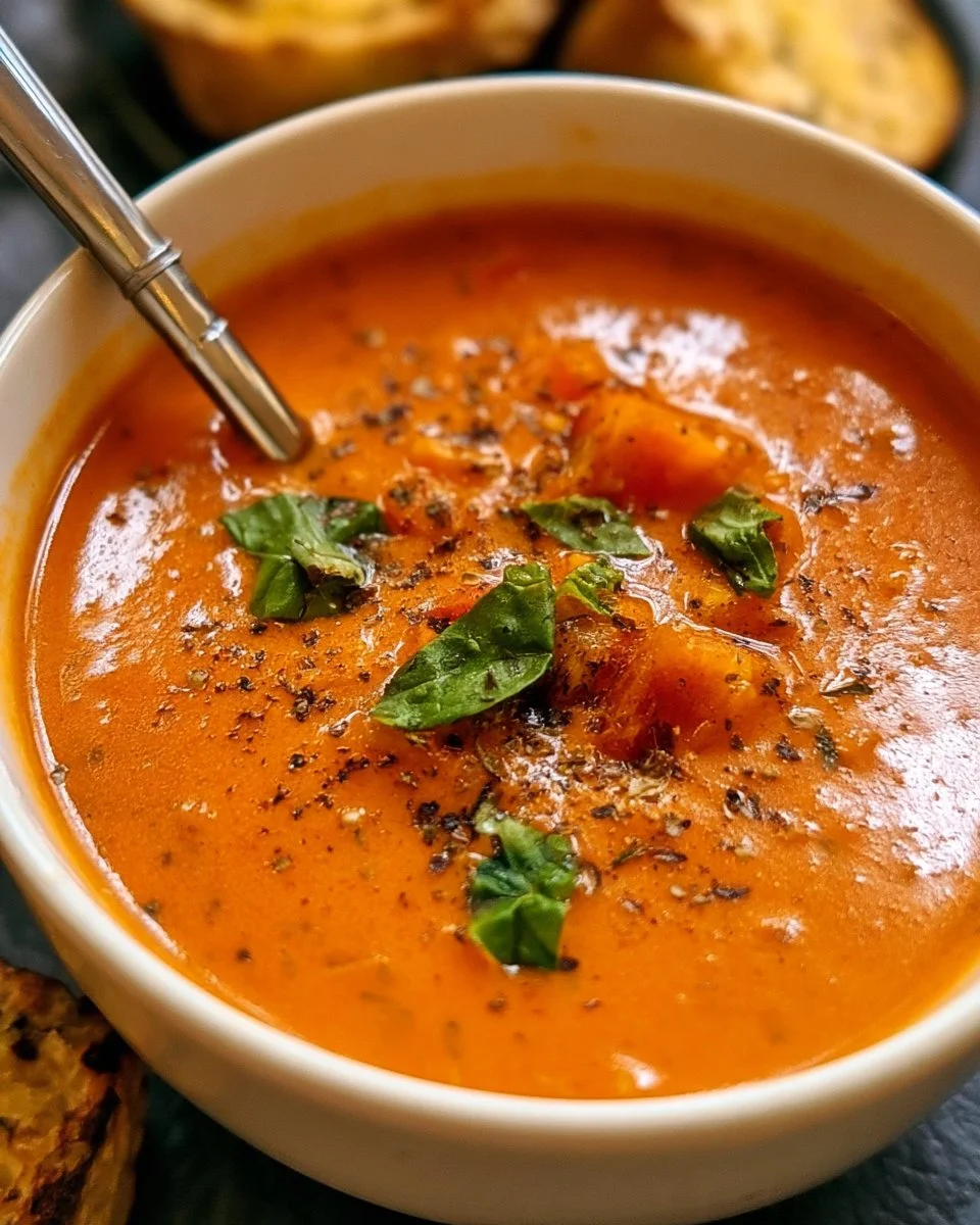 Tomato Basil Cream Soup with Fresh Basil 6 Tomato Basil Cream Soup with Fresh Basil