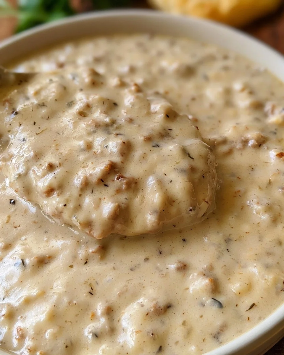 White Country Sausage Gravy 6 Delicious white country sausage gravy served over biscuits